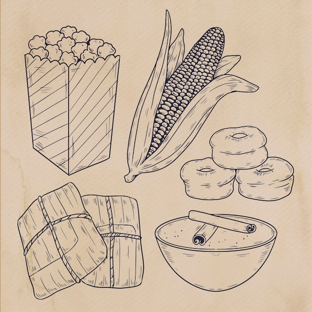 Vecteur gratuit illustration de nourriture comida junina dessinée à la main