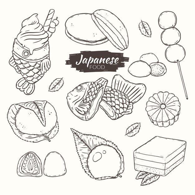 Illustration de nourriture japonaise dessinée à la main