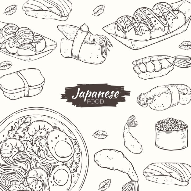 Illustration de nourriture japonaise dessinée à la main