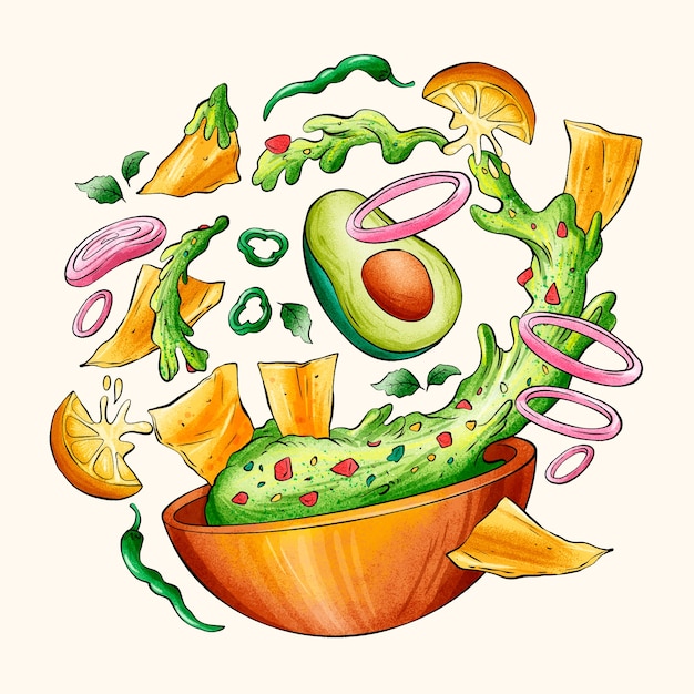 Illustration de la nourriture mexicaine dessinée à la main