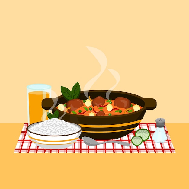 Vecteur gratuit illustration de nourriture réconfortante avec repas