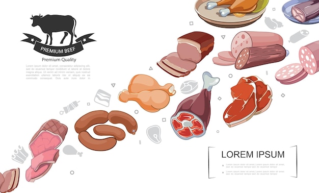 Vecteur gratuit illustration de nourriture de viande de dessin animé