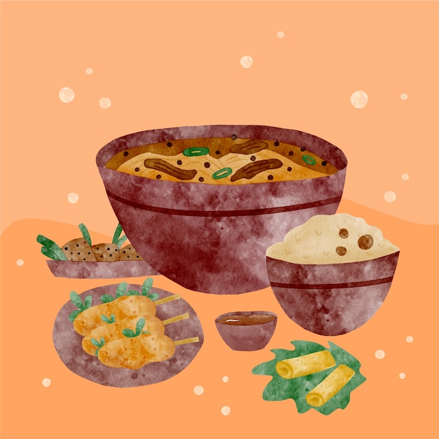 Vecteur gratuit illustration de nourriture vietnamienne aquarelle