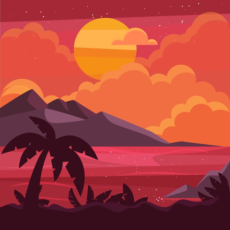 Vecteur gratuit illustration de nuit d'été plat avec vue sur la plage