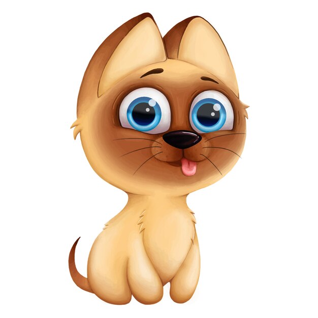 Illustration Numerique Avec Joli Chat Chaton Mignon Siamois Isole Vecteur Premium