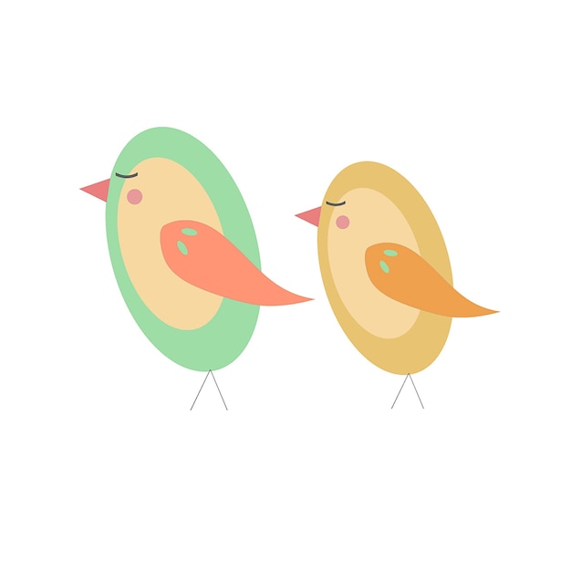 illustration d&#39;oiseaux mignons verts et jaunes, isolé sur blanc.