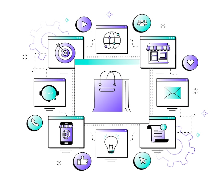 Vecteur gratuit illustration omnicanale dégradée
