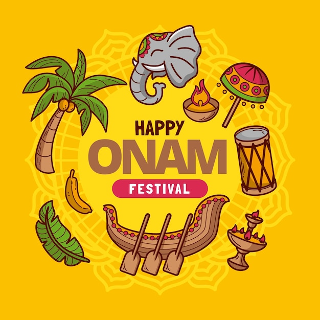 Illustration D'onam Indien Dessiné à La Main