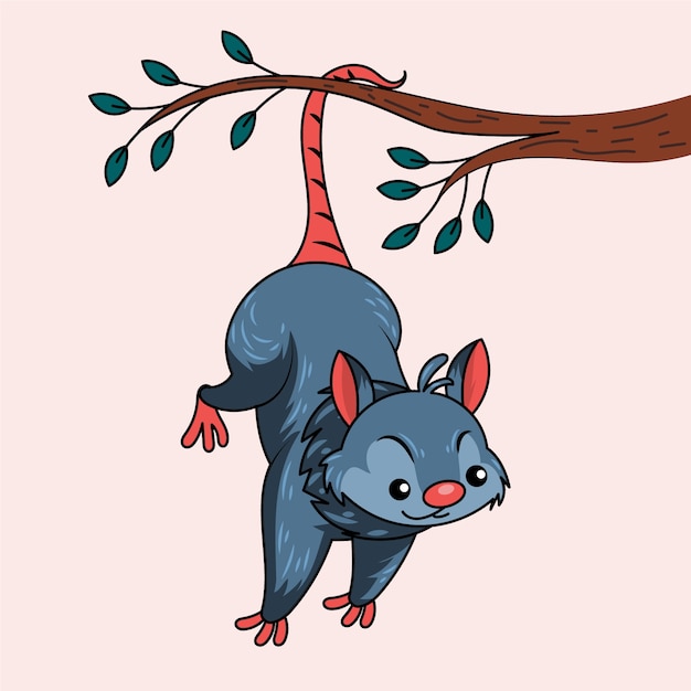 Vecteur gratuit illustration d'opossum de dessin animé dessiné à la main