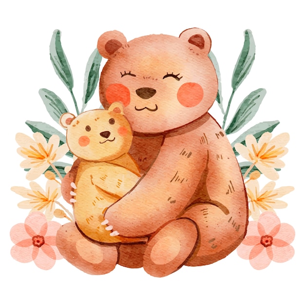 Vecteur gratuit illustration d'ours femelle aquarelle