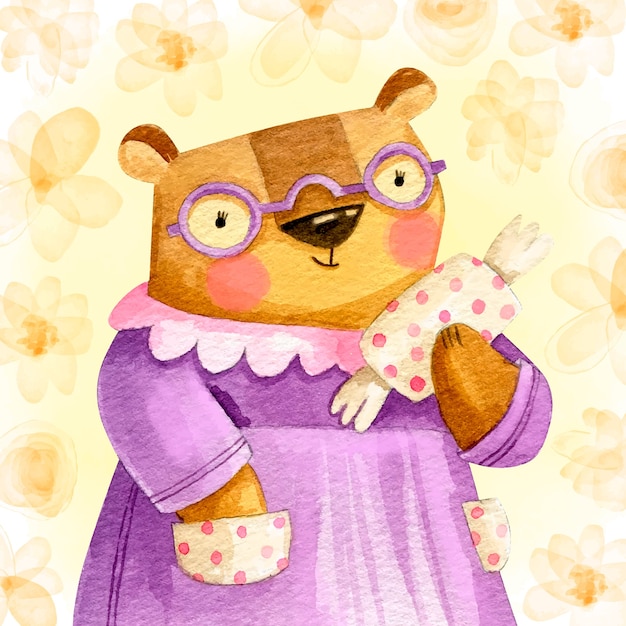 Vecteur gratuit illustration d'ours femelle aquarelle