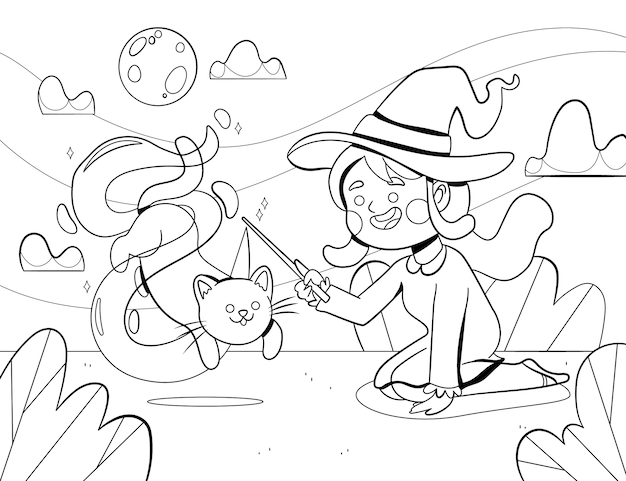 Vecteur gratuit illustration de page de coloriage halloween dessinés à la main