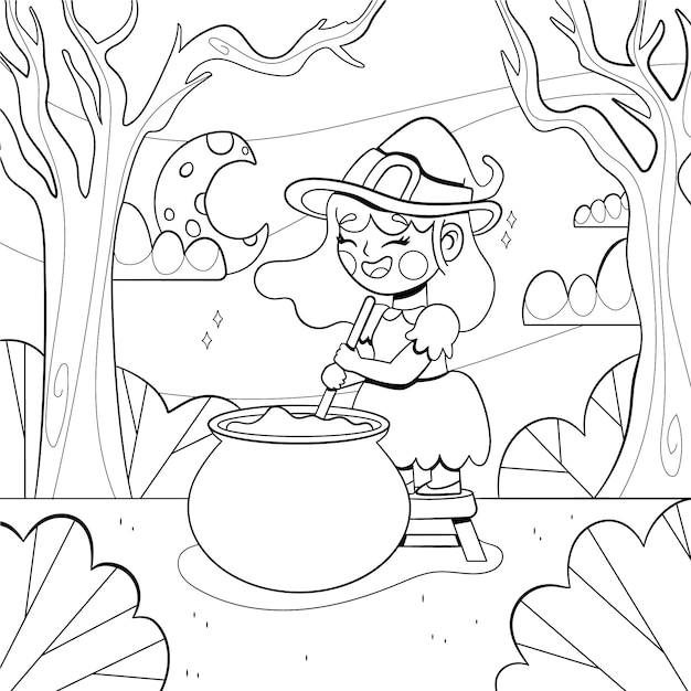 Vecteur gratuit illustration de page de coloriage halloween dessinés à la main