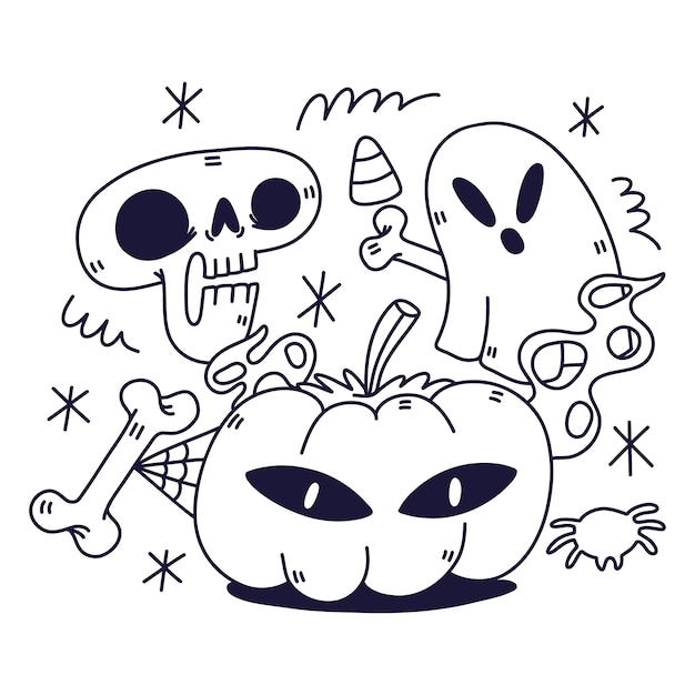 Vecteur gratuit illustration de page de coloriage halloween plat