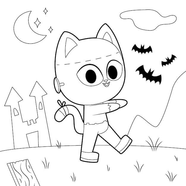 Vecteur gratuit illustration de page de coloriage halloween plat