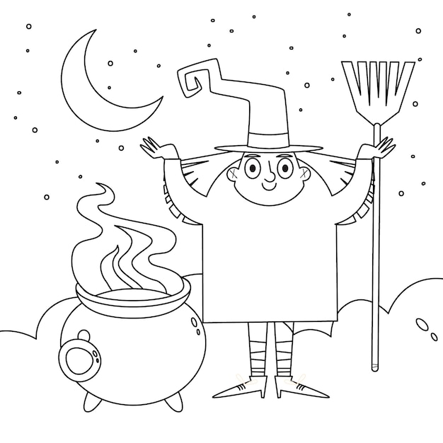 Vecteur gratuit illustration de page de coloriage halloween plat