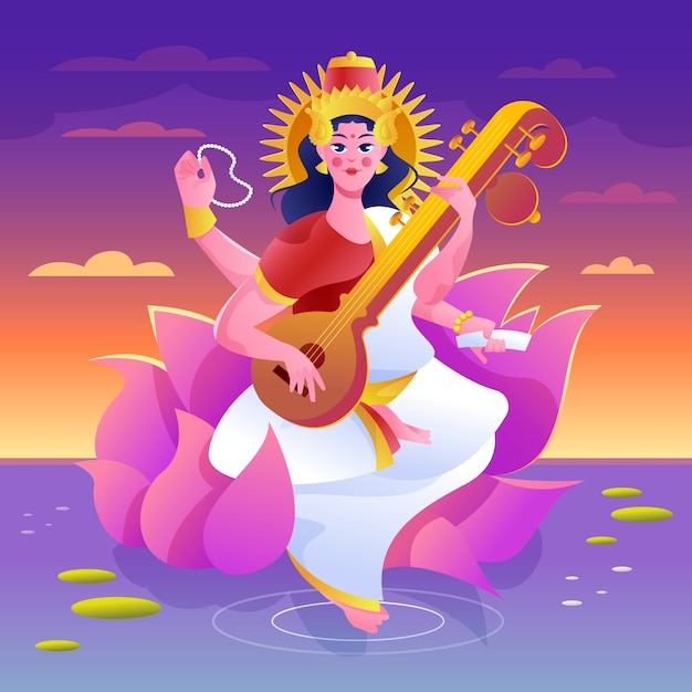 Vecteur gratuit illustration de panchami vasant dégradé avec cithare