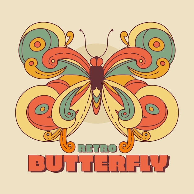 Vecteur gratuit illustration de papillon rétro dessiné à la main