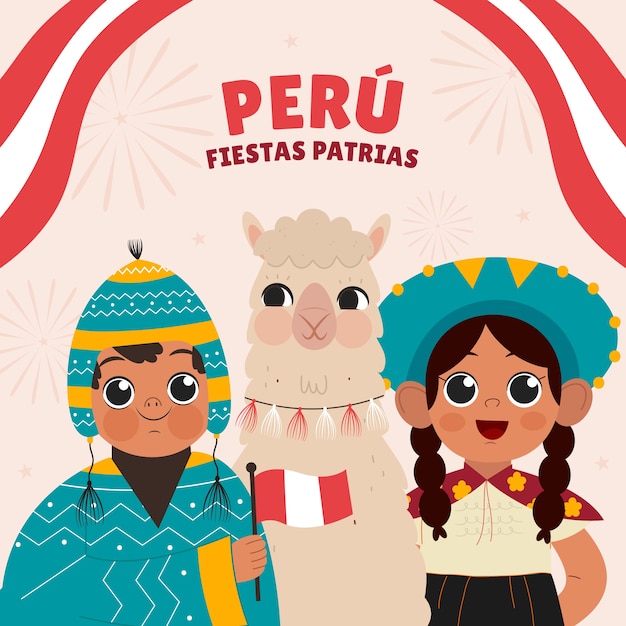 Illustration De Patrias De Fiestas Plates Avec Enfants Et Lama