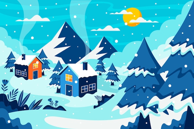 Illustration De Paysage D'hiver Plat