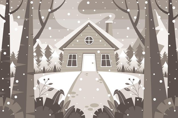 Illustration De Paysage D'hiver Plat