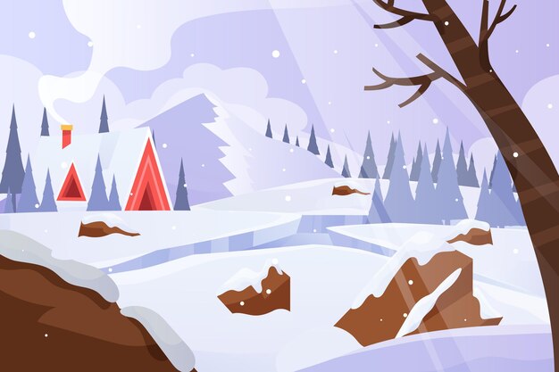 Illustration de paysage d'hiver plat