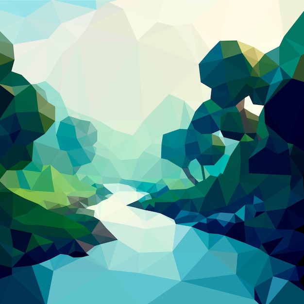 Illustration De Paysage Plat Low Poly