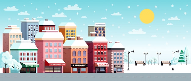 Illustration de paysage de ville d'hiver