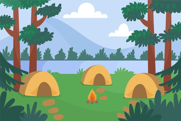 Vecteur gratuit illustration de paysage de zone de camping