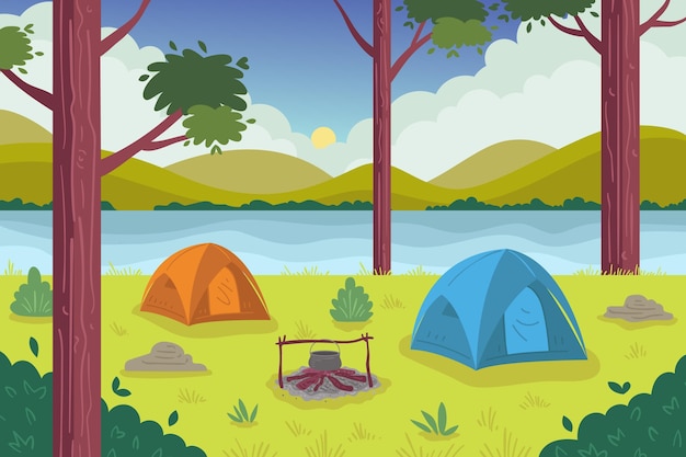 Vecteur gratuit illustration de paysage de zone de camping