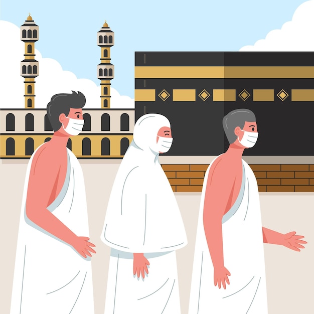 Vecteur gratuit illustration de pèlerinage islamique hajj