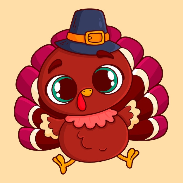 Illustration De Personnage De Dinde De Thanksgiving Dessiné à La Main