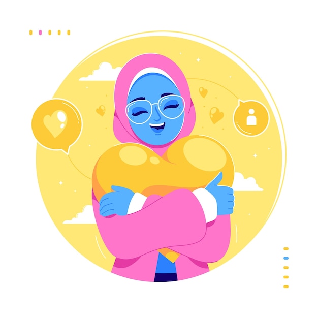 Vecteur gratuit illustration de personnage fille bleue hijab soins personnels