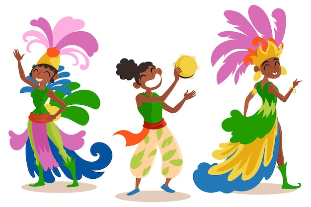 Vecteur gratuit illustration de personnages de carnaval brésilien plat