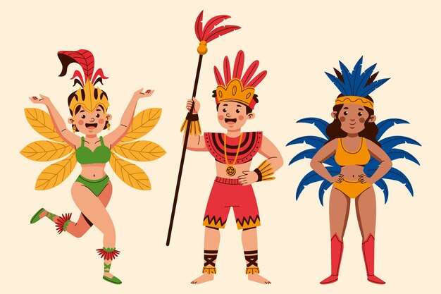 Illustration de personnages de carnaval brésilien plat