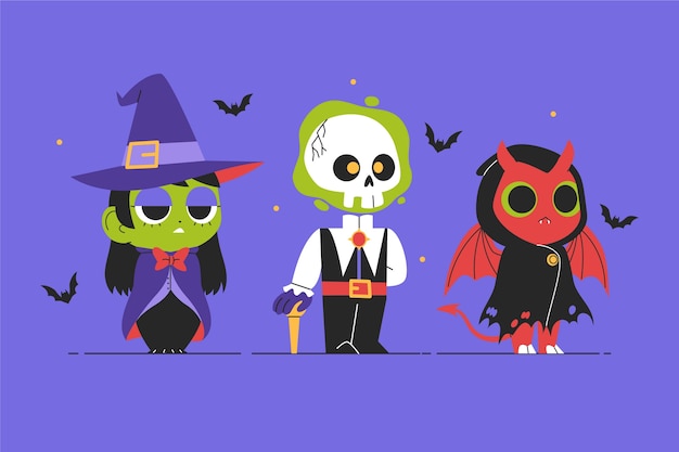 Vecteur gratuit illustration de personnages plats pour la saison d'halloween