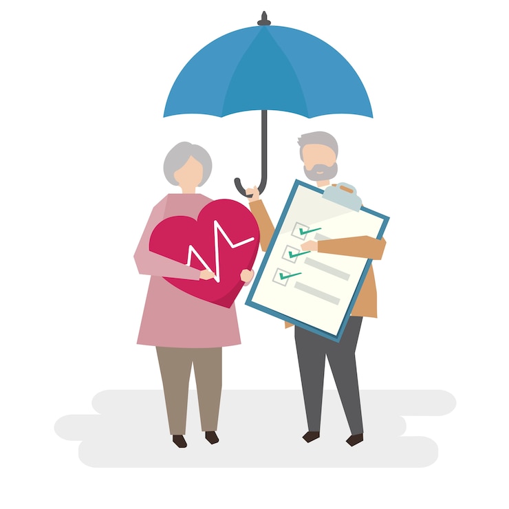 Vecteur gratuit illustration de personnes âgées avec assurance vie