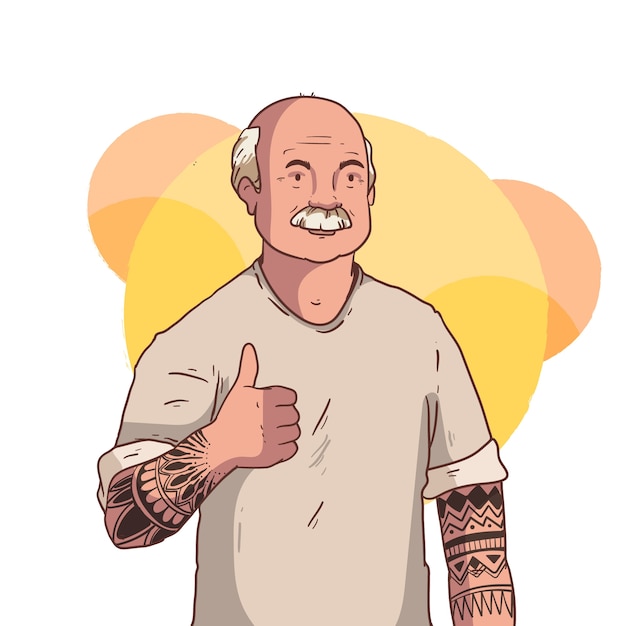 Vecteur gratuit illustration de personnes âgées tatouées dessinées à la main