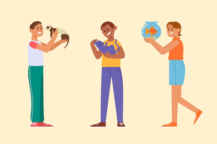 Vecteur gratuit illustration de personnes avec des animaux domestiques