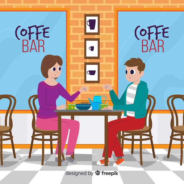 Vecteur gratuit illustration de personnes assises dans un café