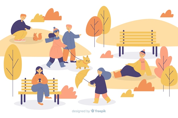 Illustration De Personnes Dans Le Parc En Automne