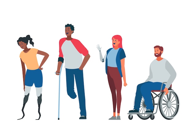 Illustration de personnes handicapées dessinées à la main