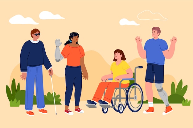 Illustration De Personnes Handicapées Dessinées à La Main