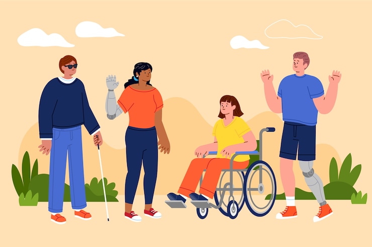 Vecteur gratuit illustration de personnes handicapées dessinées à la main