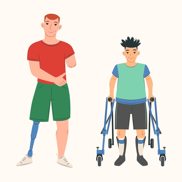 Vecteur gratuit illustration de personnes handicapées dessinées à la main