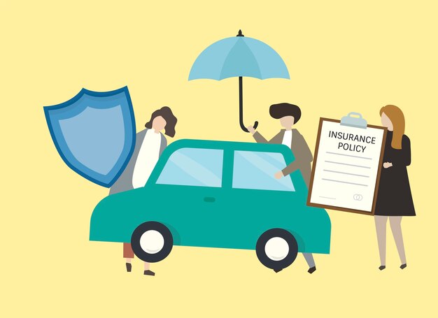 Illustration de personnes avec illustration d&#39;assurance voiture