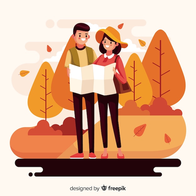 Illustration De Personnes Marchant En Automne