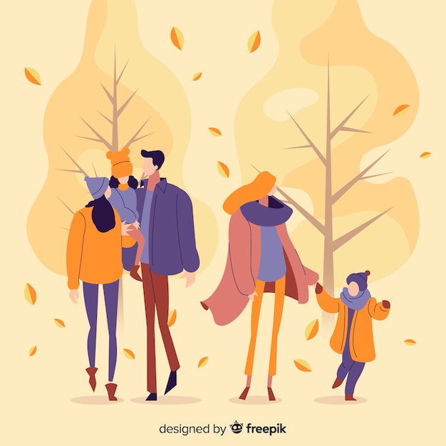 Illustration De Personnes Marchant En Automne