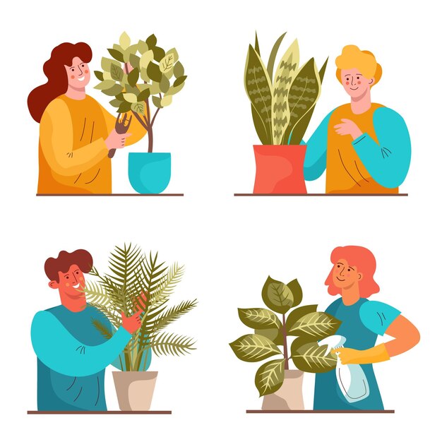 Illustration de personnes prenant soin des plantes