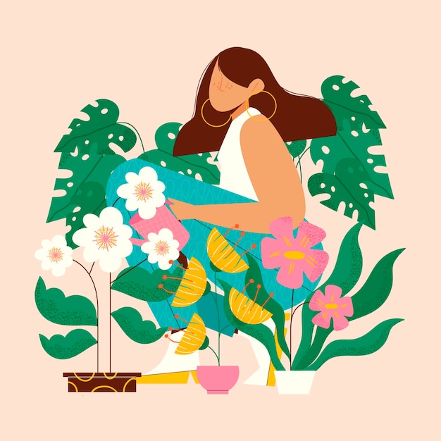 Vecteur gratuit illustration de personnes prenant soin des plantes